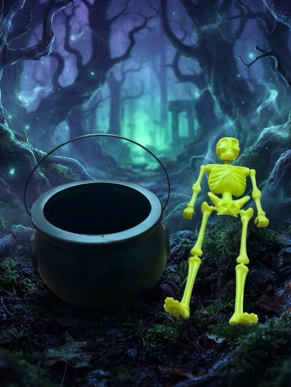 Neon Skeleton and Black Cauldron